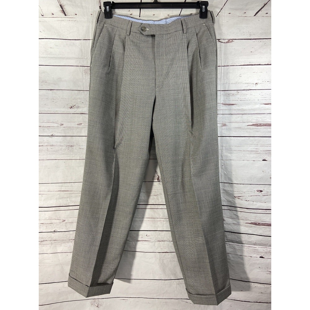 Berle Pants Men's 36 X31 Gray Black Houndstooths 100% Wool Straight Leg